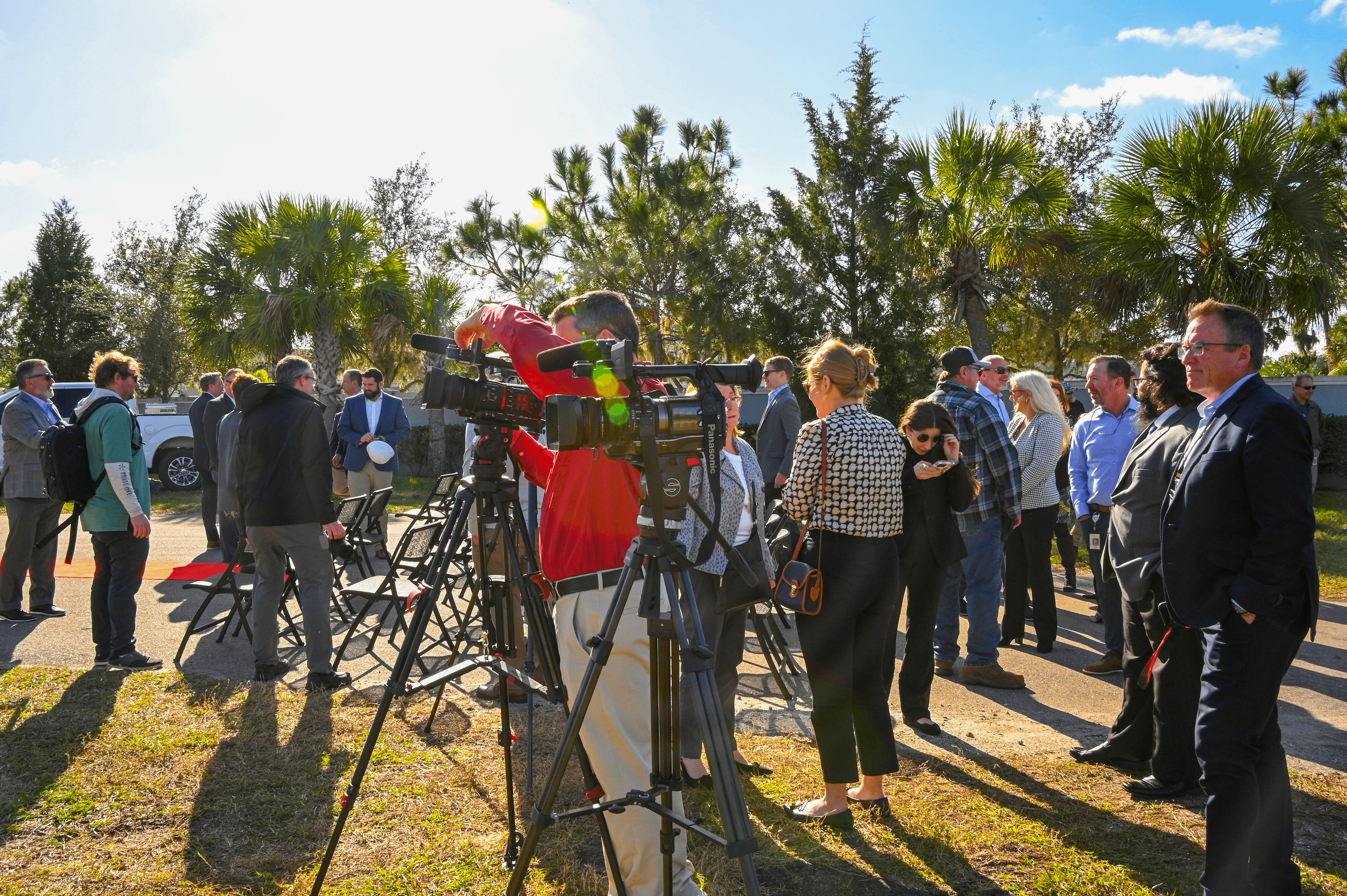 Cameras being set up to record the groundbreaking